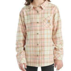 Carhartt Girls Malt (cream/pink )Long Sleeve Flannel Shirt size 4.